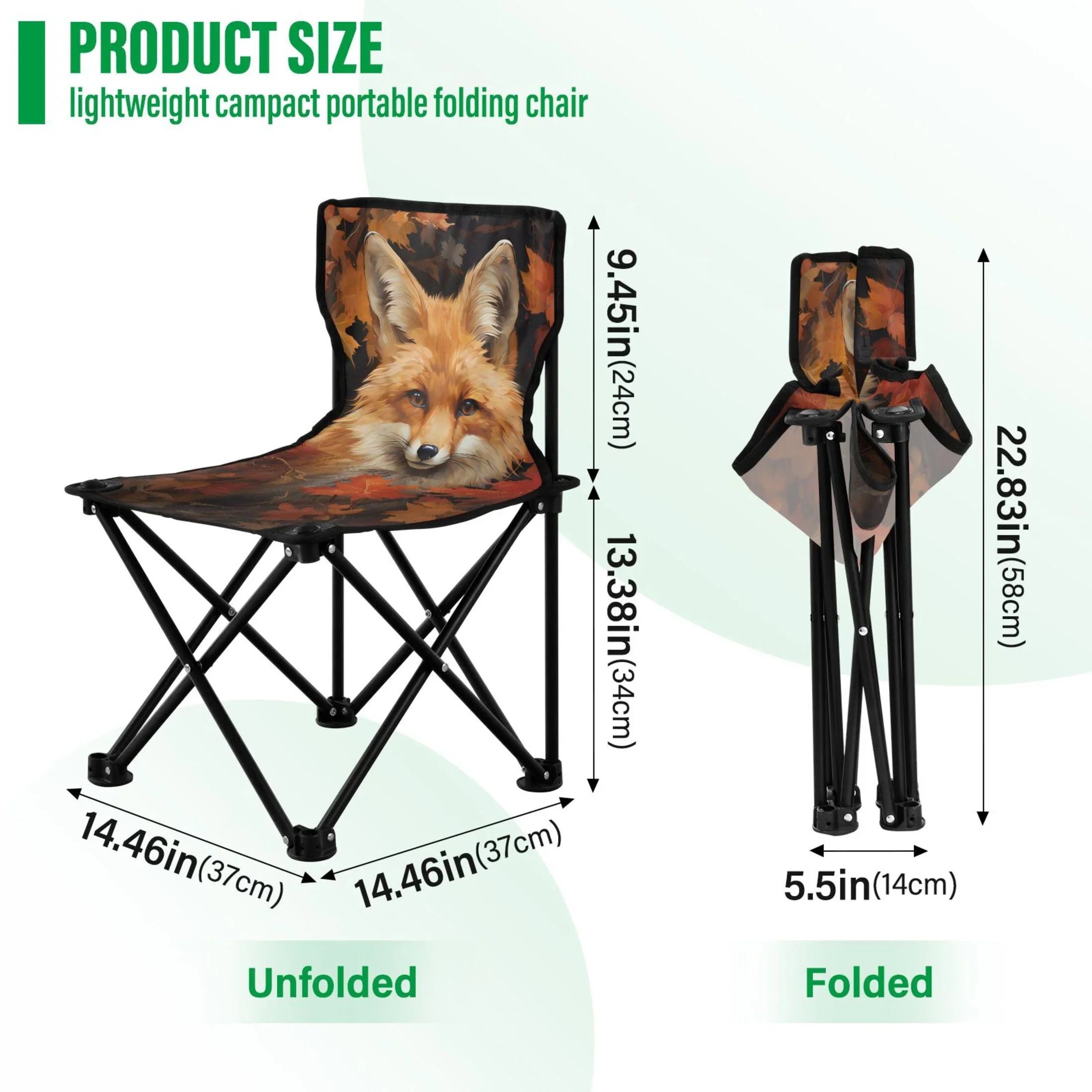 Fox in Autumn Leaves Portable Camping Chair Outdoor Folding Beach Chair Fishing Chair Lawn Chair with Carry Bag Support to 220LBS