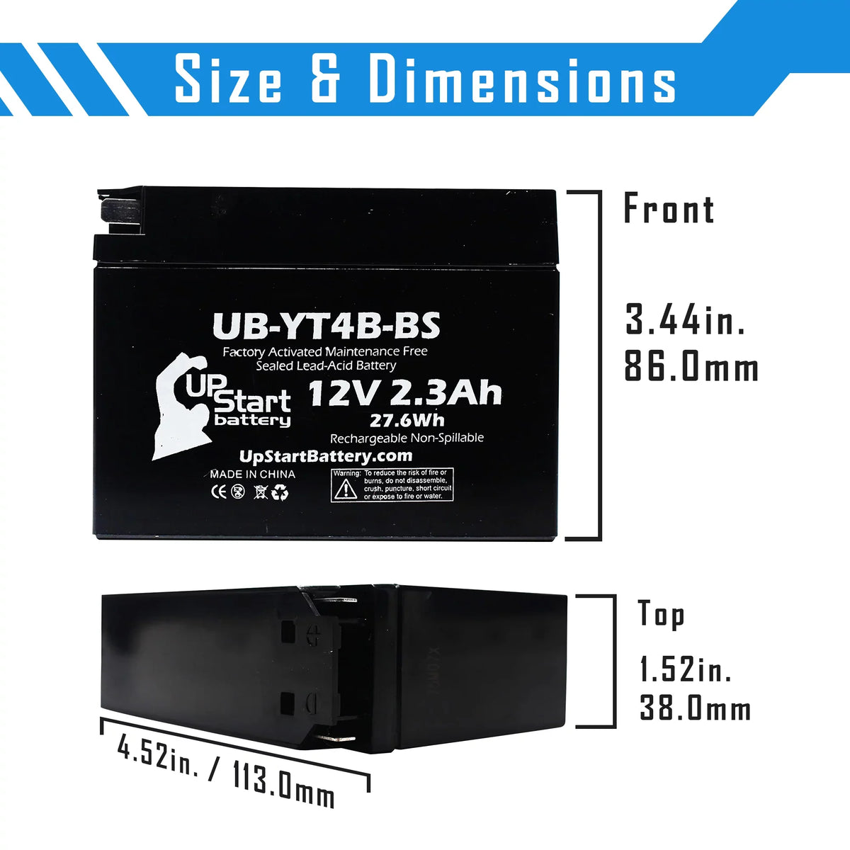 3 Pack - YT4B-BS Battery Replacement for (2.3Ah, 12v, Sealed) Factory Activated, Maintenance Free Battery - Compatible with 2015 Yamaha SR400, 2008 Suzuki DR-Z70, 2009 Suzuki DR-Z70