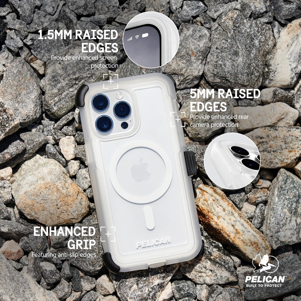 Pelican Voyager Series Apple iPhone 15 Pro Max Case with Belt Clip Holster [MagSafe Compatible] - Clear