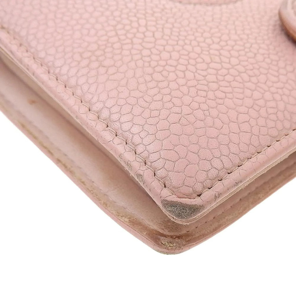 Pre-Owned Chanel CHANEL fold wallet with gama mouth caviar skin pink A13497 seal 8 model coco mark logo (Fair)