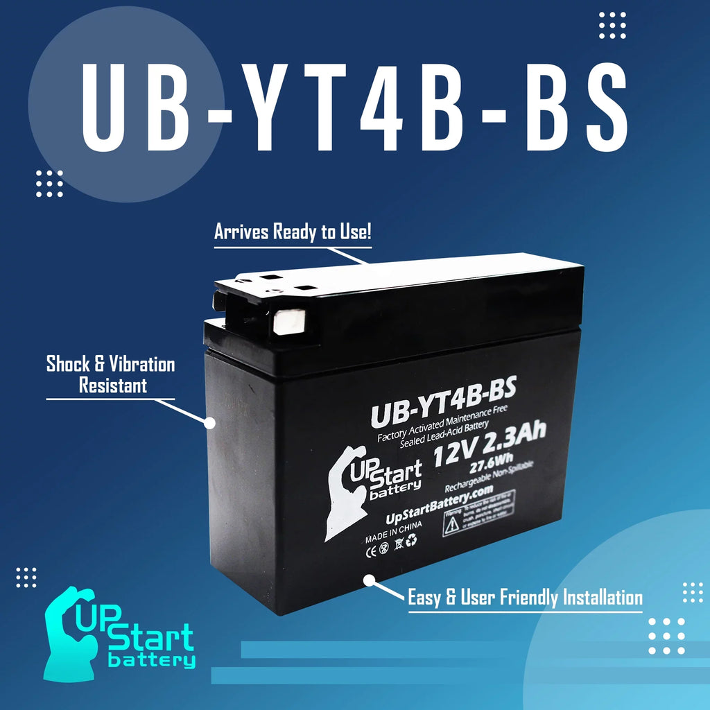 5-Pack UpStart Battery Replacement for 2005 Yamaha SR400 400CC Factory Activated, Maintenance Free, Motorcycle Battery - 12V, 2.3Ah, UB-YT4B-BS