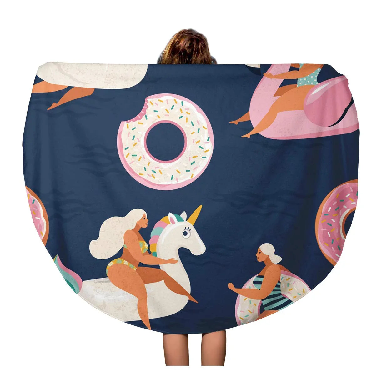 LADDKA 60 inch Round Beach Towel Blanket Flamingo Unicorn Swan and Sweet Donut InfLatitudeable Swimming Pool Floats Travel Circle Circular Towels Mat Tapestry Beach Throw