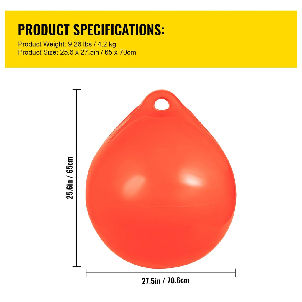 BENTISM Boat Buoy Ball, 27in Diameter InfLatitudeable Heavy-Duty Marine-Grade Vinyl Marker Buoy, Round Boat Mooring Buoy, Anchoring, Rafting, Marking, Fishing, Orange