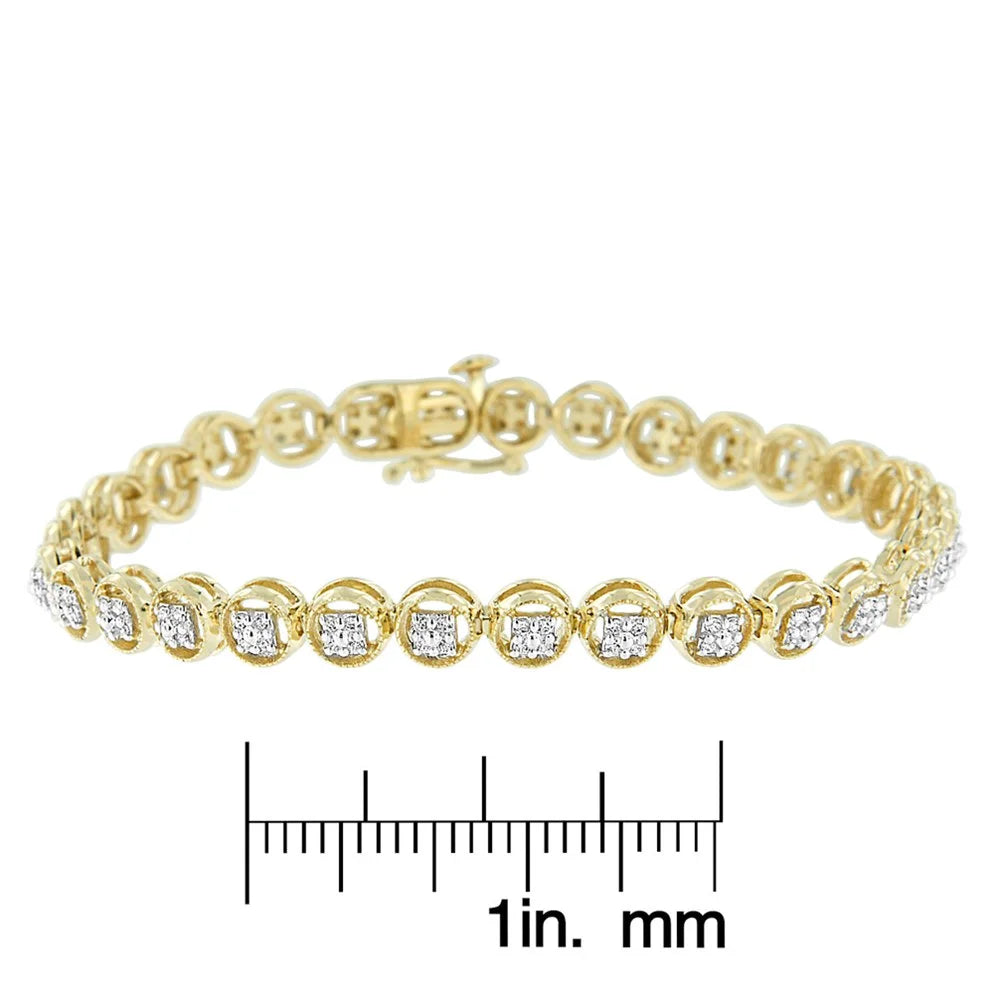 14K Yellow Gold PLatitudeed .925 Sterling Silver 1/10 Cttw Diamond Open Circle Wheel Link 7" Tennis Bracelet (I-J Color, I2-I3 Clarity)