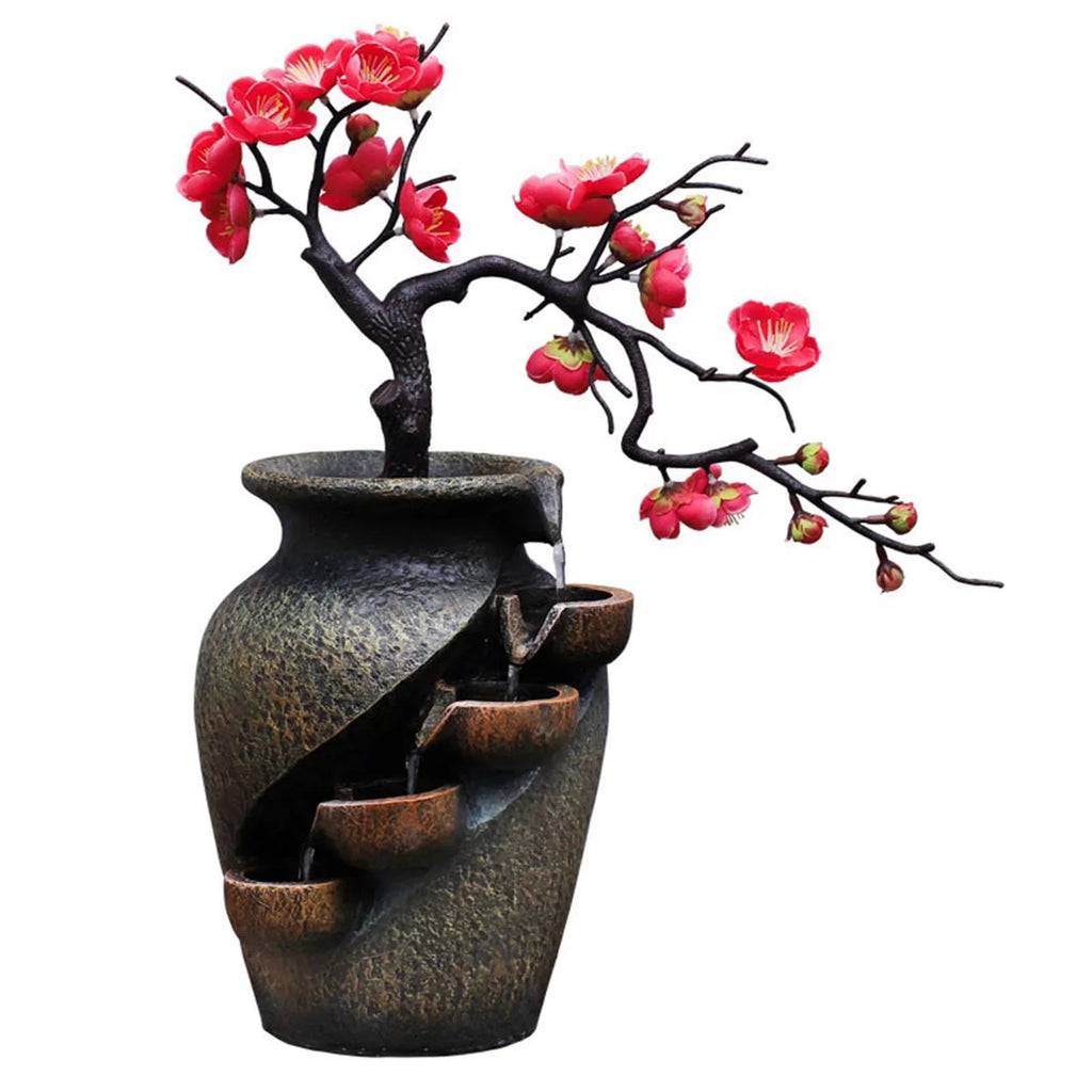 Creative SimuLatitudeion VaseThree-dimensional Tabletop Water Fountain Soothing Relaxation Flower Vase Craft Feng Shui Waterfall Fountains for Garden Office Living room Desk Decor Gifts