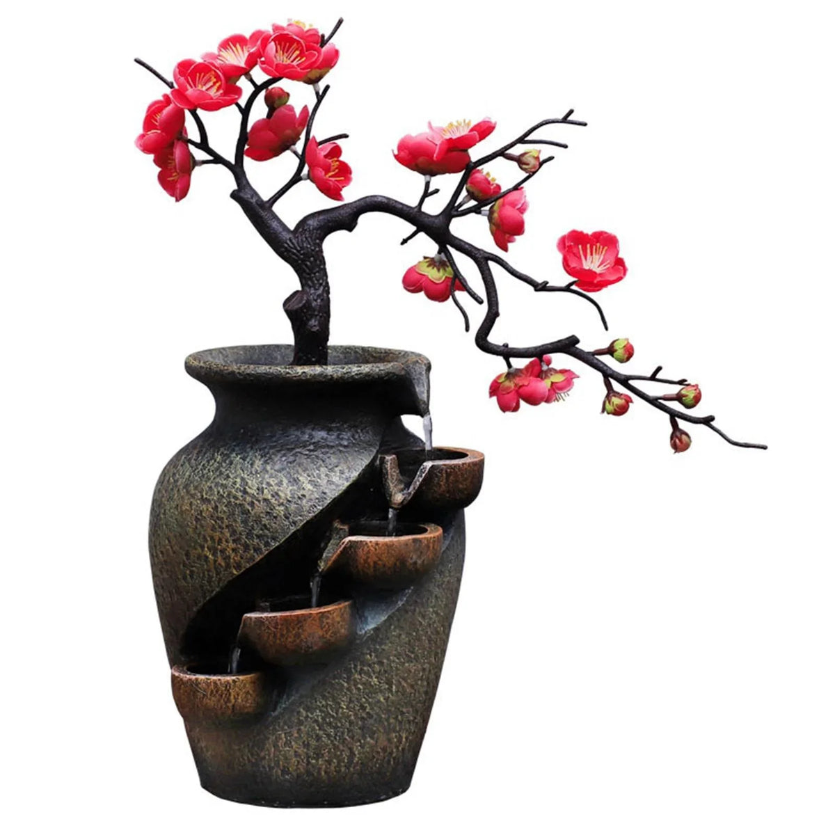 Creative SimuLatitudeion VaseThree-dimensional Tabletop Water Fountain Soothing Relaxation Flower Vase Craft Feng Shui Waterfall Fountains for Garden Office Living room Desk Decor Gifts