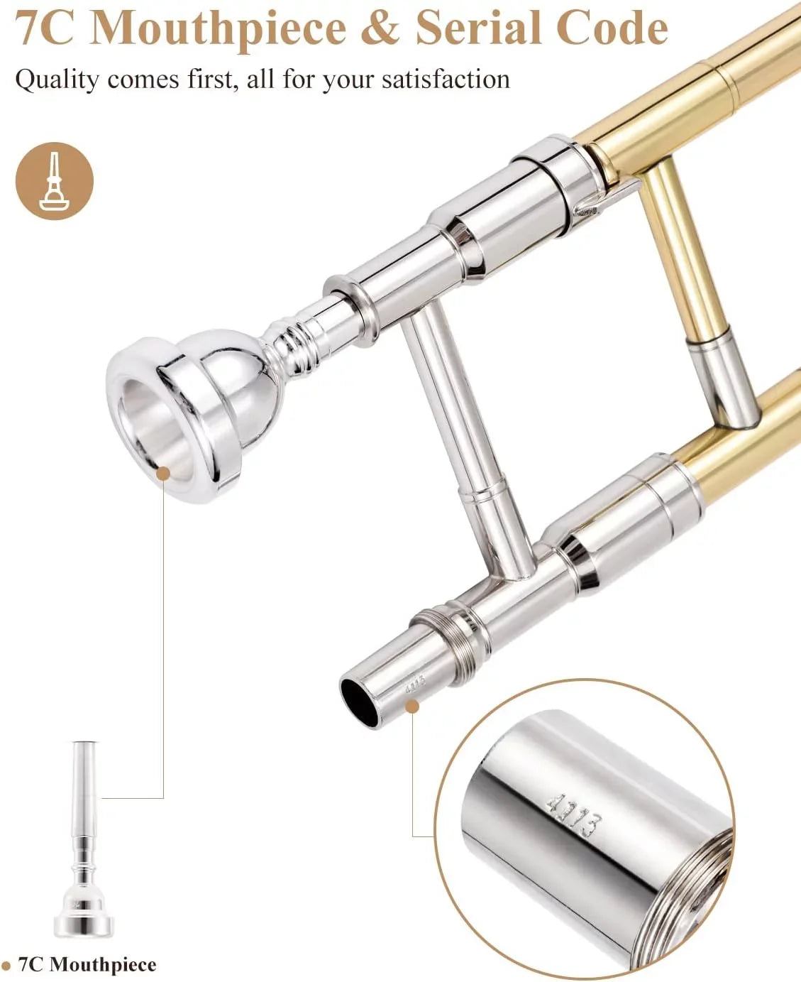 Eastar Bb Tenor Trombone for Beginners Students B FLatitude Brass Instrument, with Case, Mouthpiece, White Gloves, Cleaning Kit, Gold