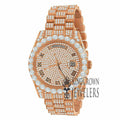 18K Rose Gold Tone Full Steel Day-Date Roman Face Solitaire Bezel Mens SimuLatitudeed Diamond Watch 40mm