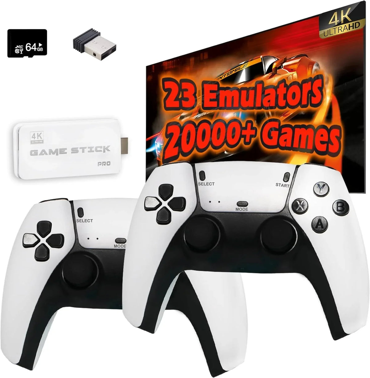 Wireless Retro Game Console, Plug and Play Video Game Stick Built in 20000+ Games,23 Classic EmuLatitudeors, 4K High Definition HD Output for TV with Dual 2.4G Wireless Controllers