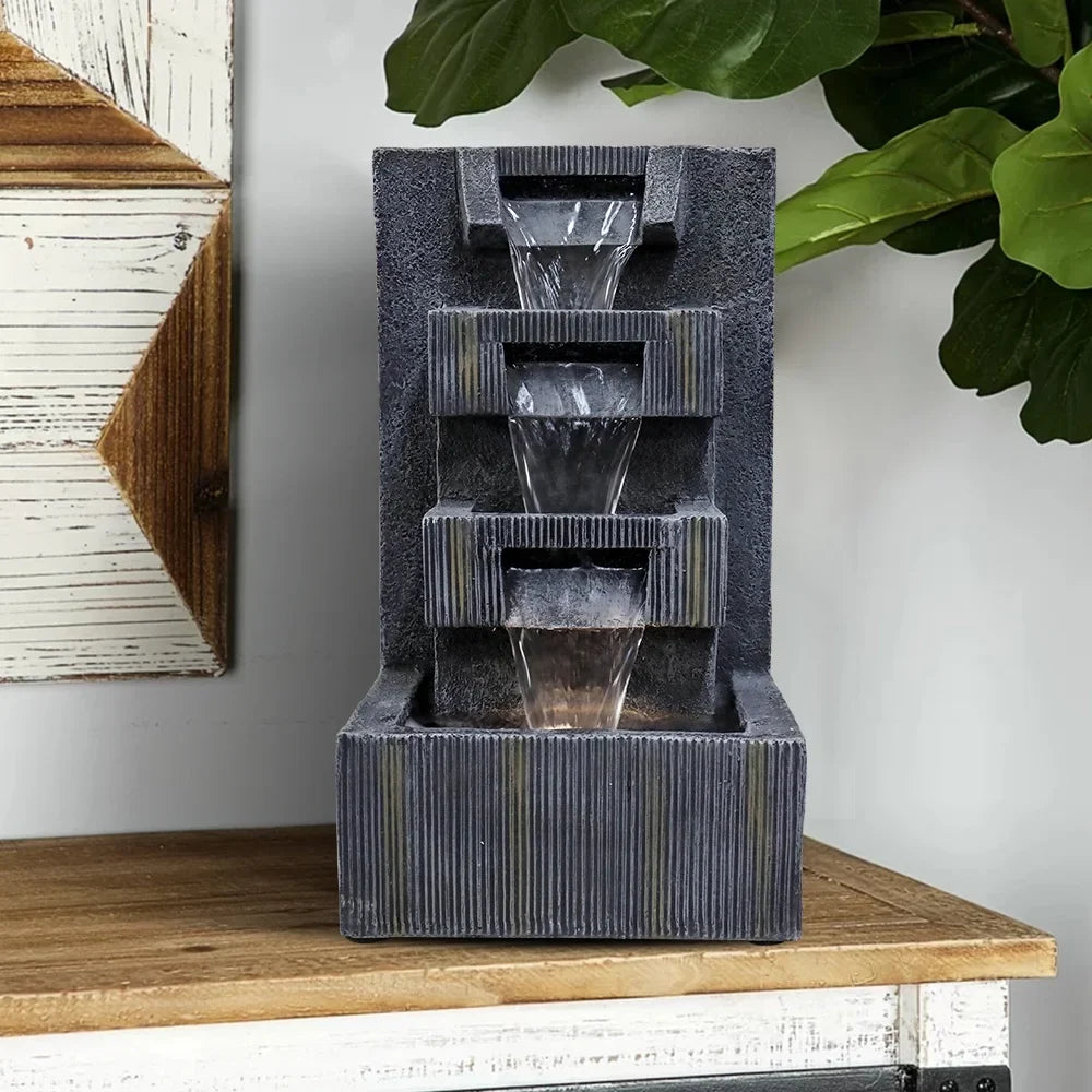 LED Tabletop Water Fountain - Grey - Soothing Sounds & LED Ambiance