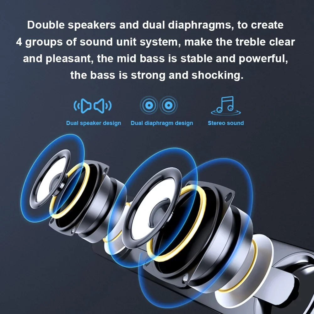Andoer V 111 Computer Speaker USB Wired Powerful Bar Stereo Subwoofer Bass Speaker Blue LED Light, All match Decoration
