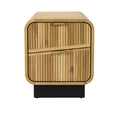 Modern Wooden Side Table with Grooved Design and Metal Accents