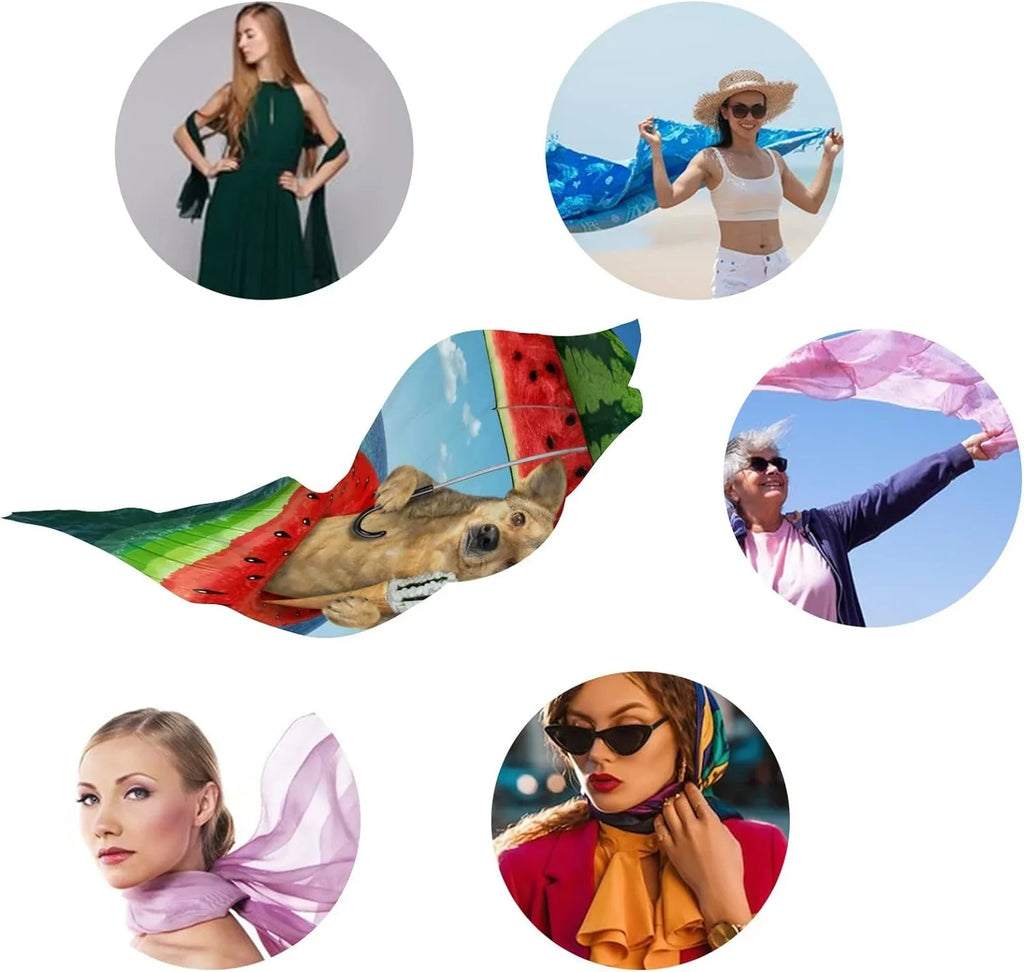 Hyjoy Dog On Watermelon InfLatitudeable Circle Long Silk Neck Scarf Lightweight Shawl Wrap Scarves for Women Girls
