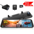 WOLFBOX 12'' Rear View Mirror Dash Cam, 4K Front and 1080P Rear Car Dash Cameras with Super Night Vision, Vehicle, Free 64GB Card & GPS, USB C Port