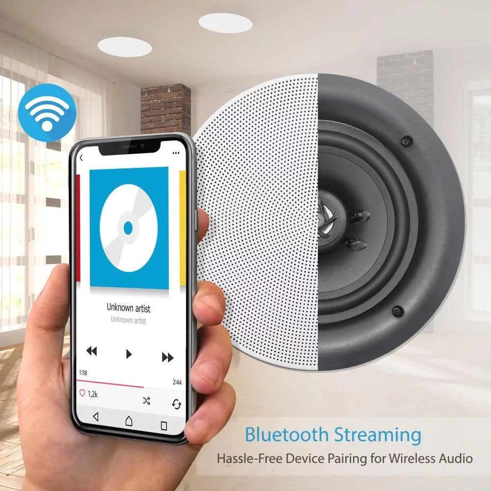 Pyle Audio 6.5 In 2 Way 200W Flush Mount Bluetooth Ceiling Wall Speakers, 4 Pack (4 Pack)