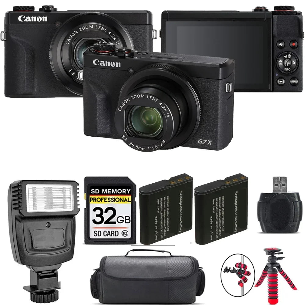 Canon PowerShot G7 X Mark III Digital Camera (Black) + Extra Battery + Flash - 32GB Kit