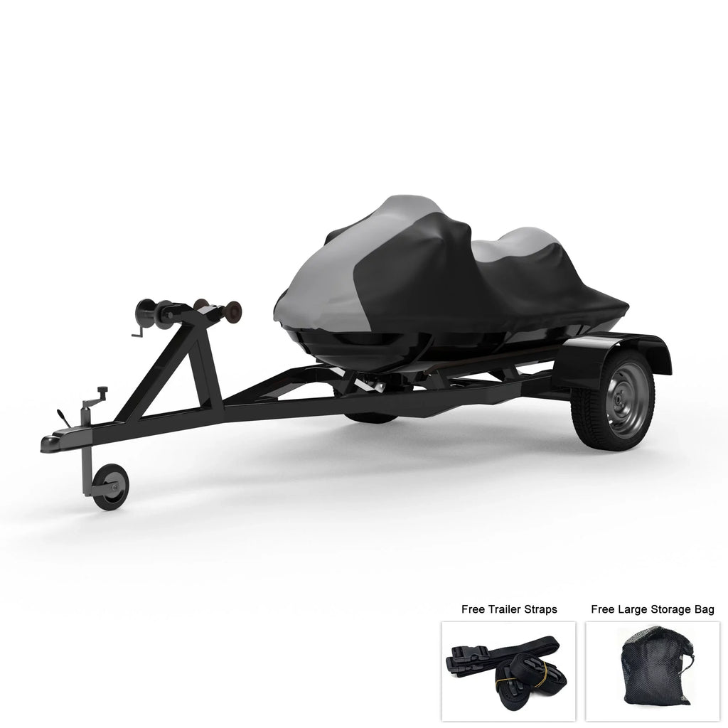 Weatherproof Jet Ski Cover For KAWASAKI Jet Ski Ultra 300X 2007-2013 - GRAY / Black Color - All Weather - Trailerable - Protects from Rain, Sun, And More! Includes Trailer Straps And Storage Bag