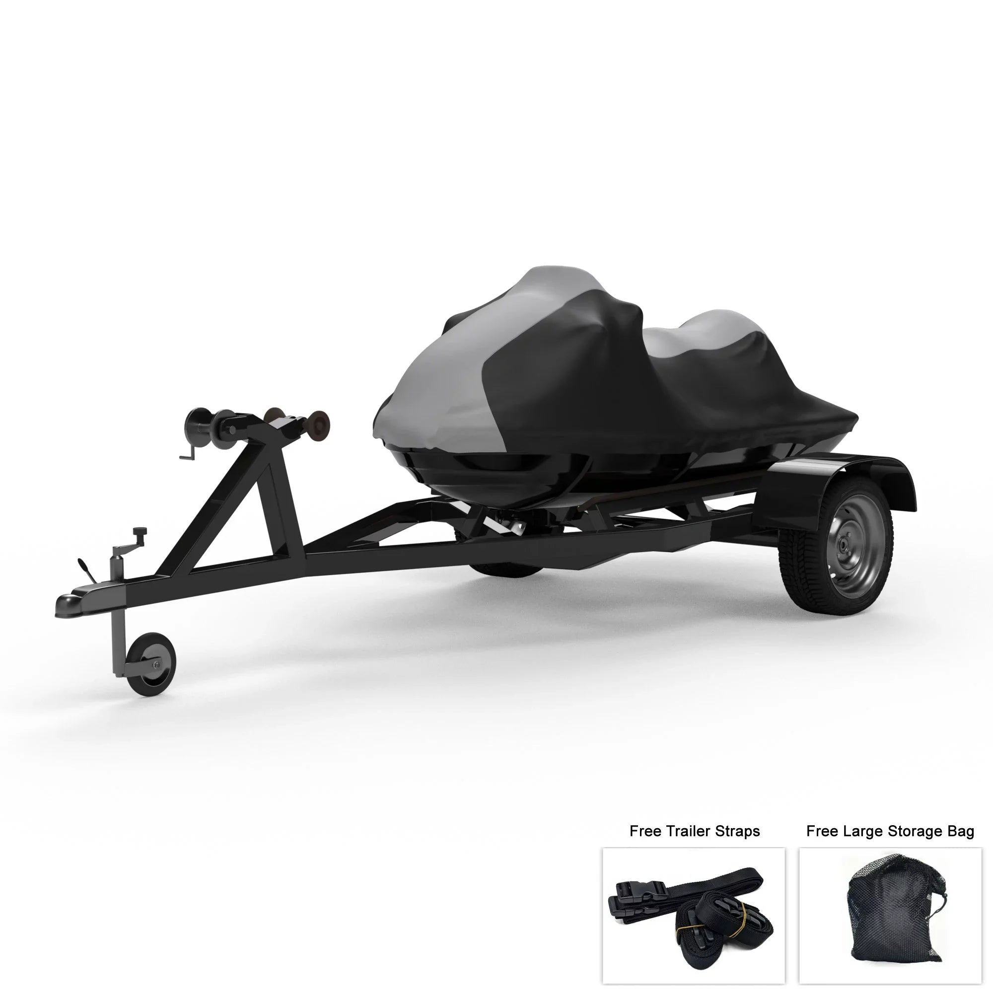 Weatherproof Jet Ski Cover For KAWASAKI Jet Ski Ultra 300X 2007-2013 - GRAY / Black Color - All Weather - Trailerable - Protects from Rain, Sun, And More! Includes Trailer Straps And Storage Bag