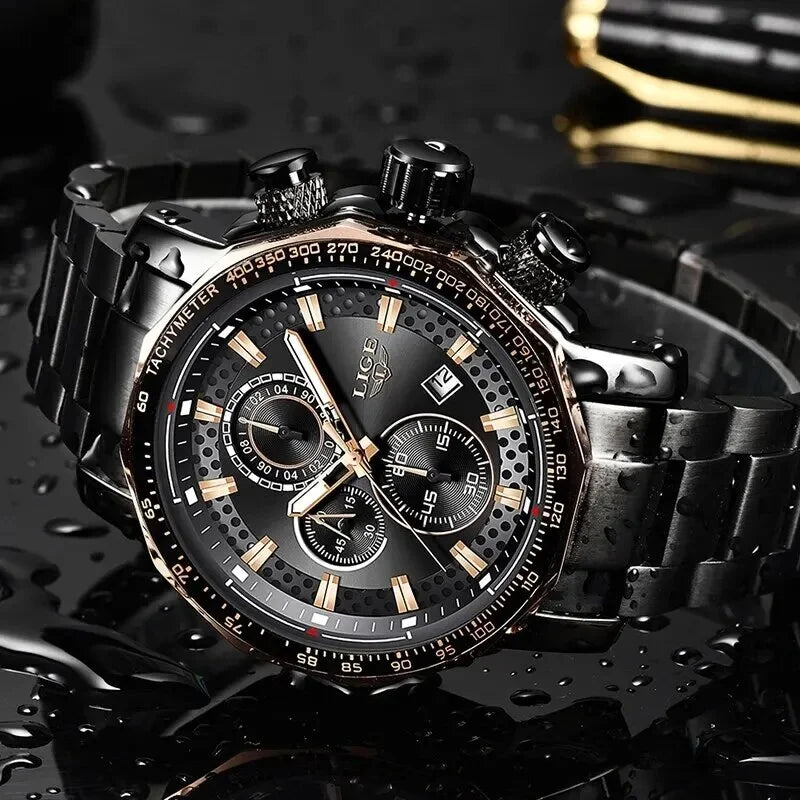 New Sport Chronograph Mens Watches Top Brand Luxury Full Steel Quartz Clock Waterproof Big Dial Watch Men Montre Homme silver white