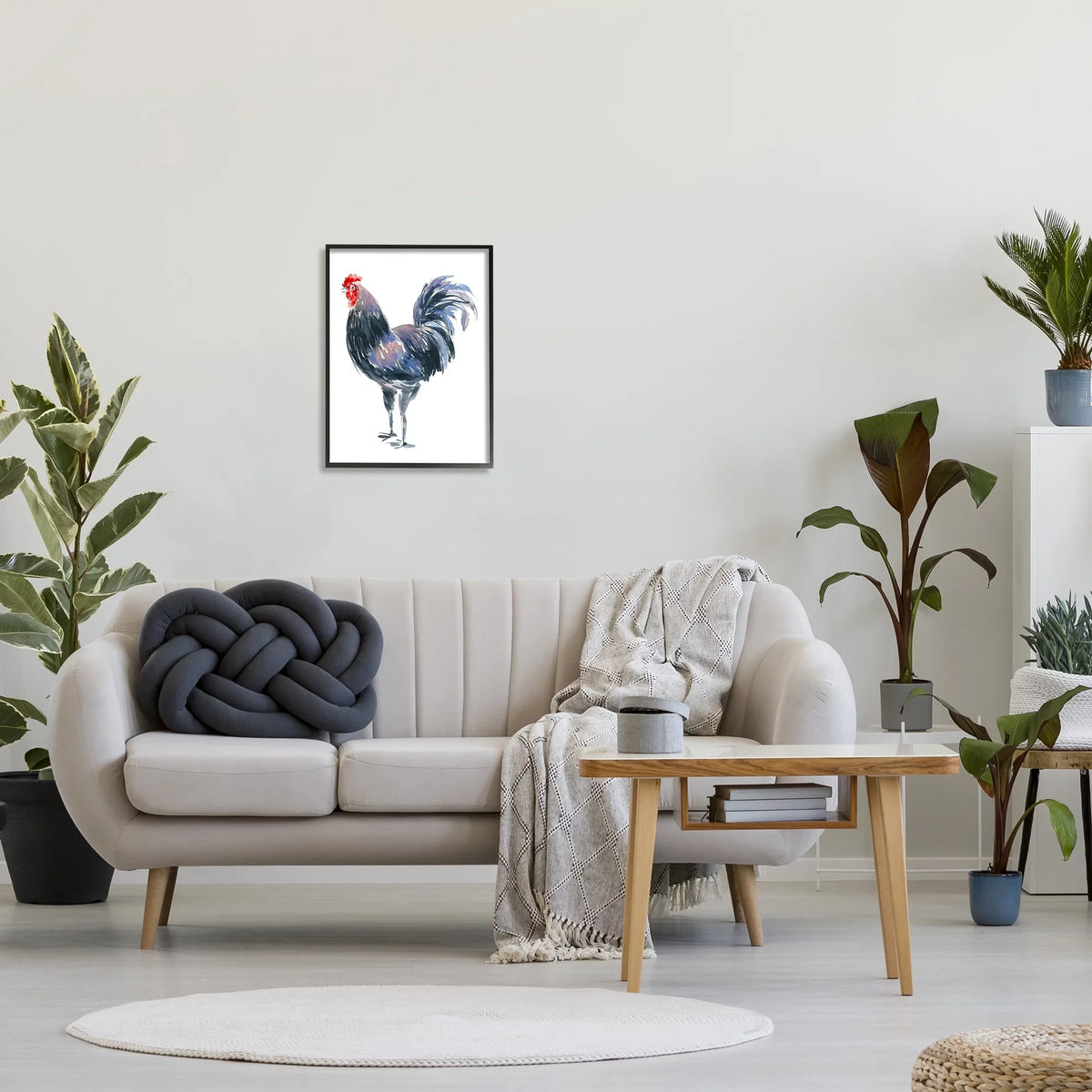 Stupell Industries Rooster Portrait on White Animals & Insects Painting Black Framed Art Print Wall Art, 16 x 20