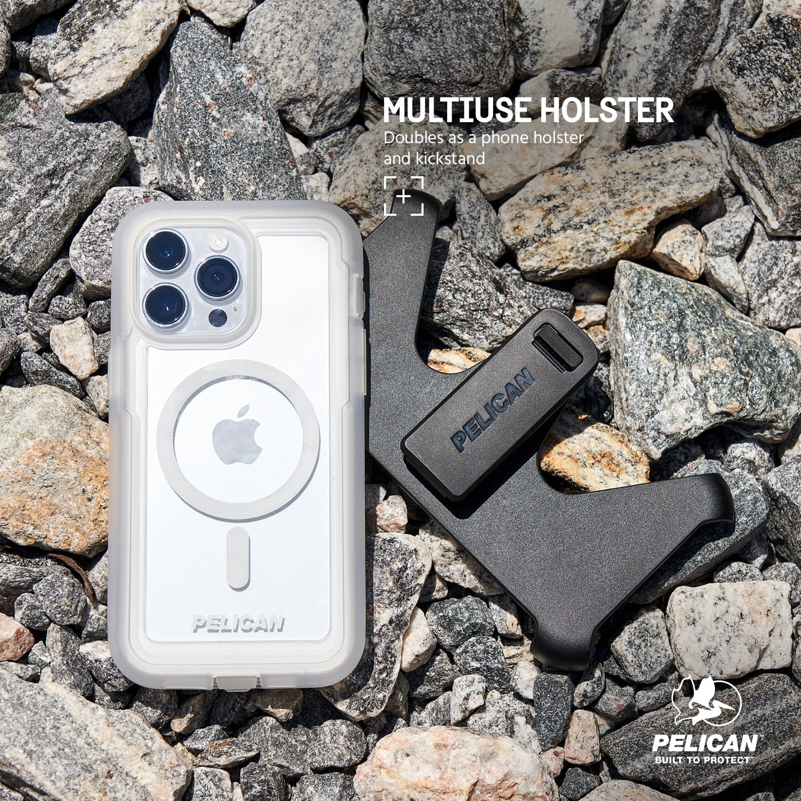 Pelican Voyager Series Apple iPhone 15 Pro Max Case with Belt Clip Holster [MagSafe Compatible] - Clear