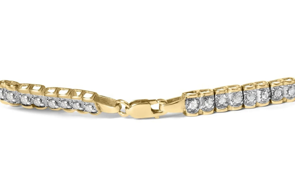 Haus of Brilliance 10K Yellow Gold 1.00 Cttw Womens Round Cut Diamond Link Lobster Claw Clasp Prong Bracelet (I-J Color, I3-Promo Clarity) - Size 7"