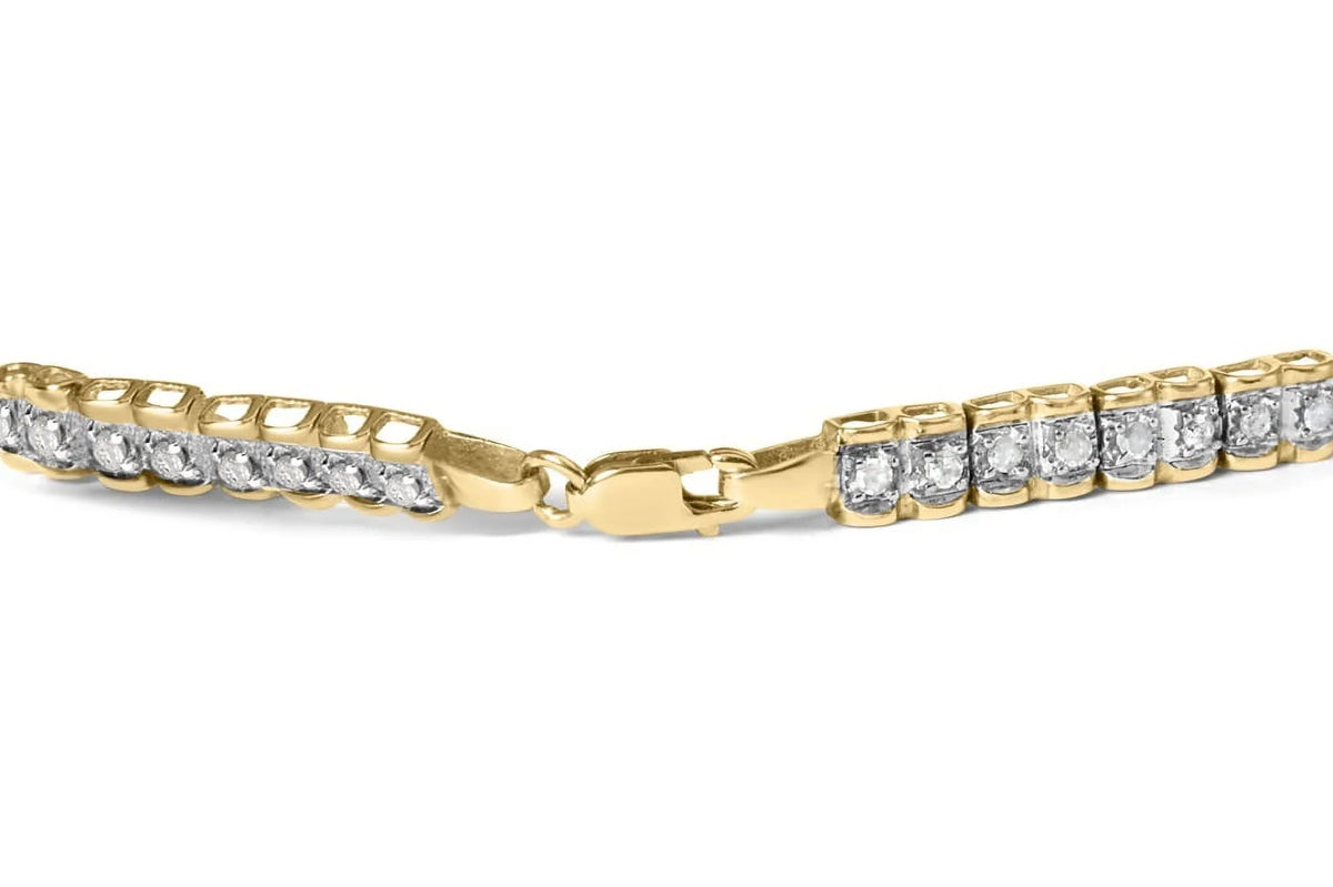 Haus of Brilliance 10K Yellow Gold 1.00 Cttw Womens Round Cut Diamond Link Lobster Claw Clasp Prong Bracelet (I-J Color, I3-Promo Clarity) - Size 7"