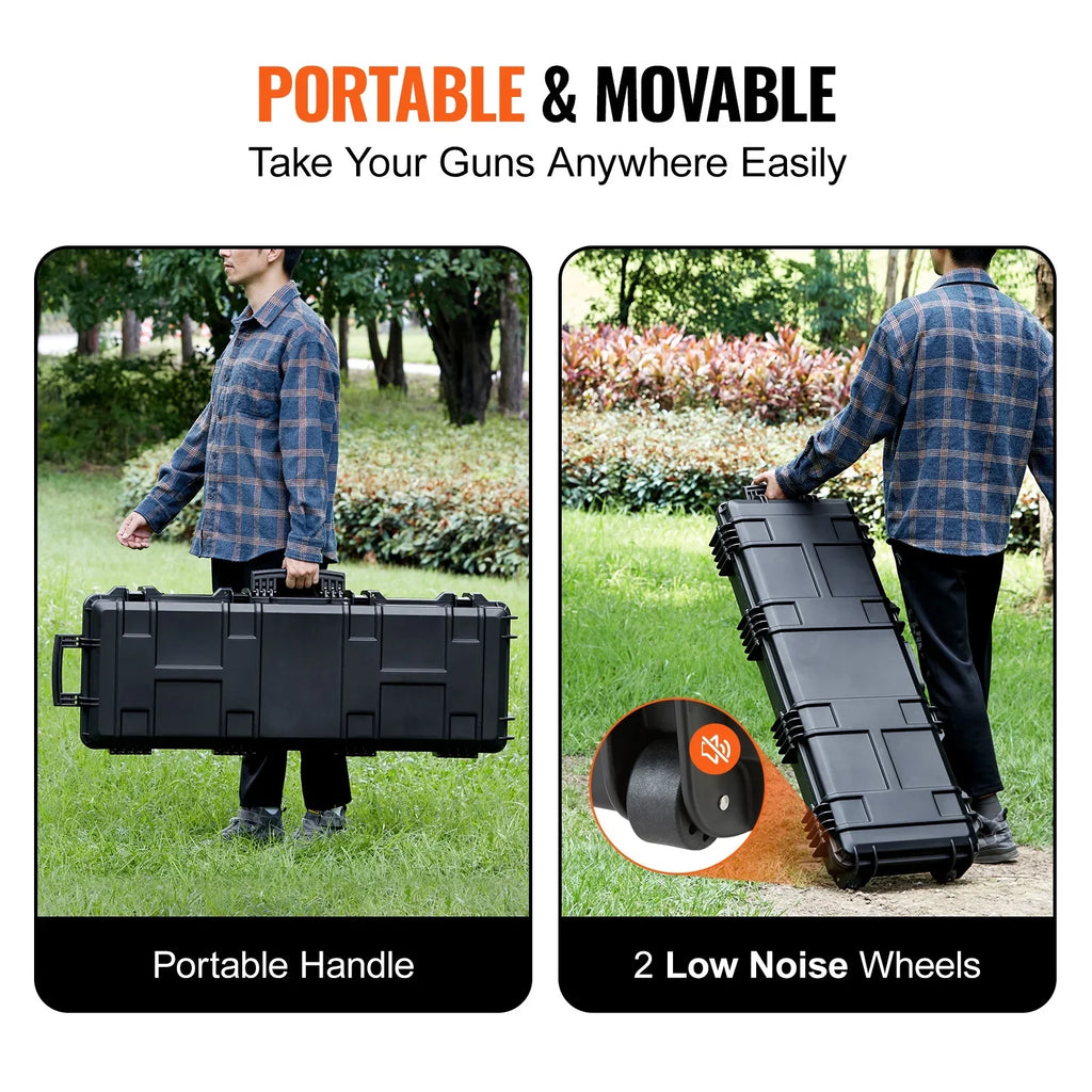 SKYSHALO Rifle Case, Rifle Hard Case with 3 Layers Fully-protective Foams, 42 inch lockable Hard Gun Case with Wheels, IP67 Waterproof & Crushproof, for Two Rifles or Shotguns, Airsoft Gun