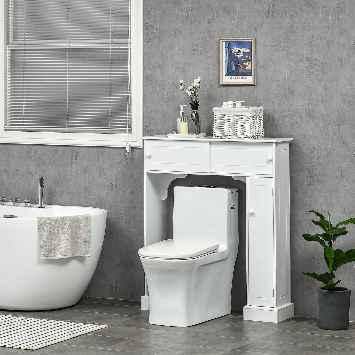 kleankin Over the Toilet Bathroom Cabinet, Freestanding Bathroom Storage Organizer with Adjustable Shelves, Toilet Rack, White