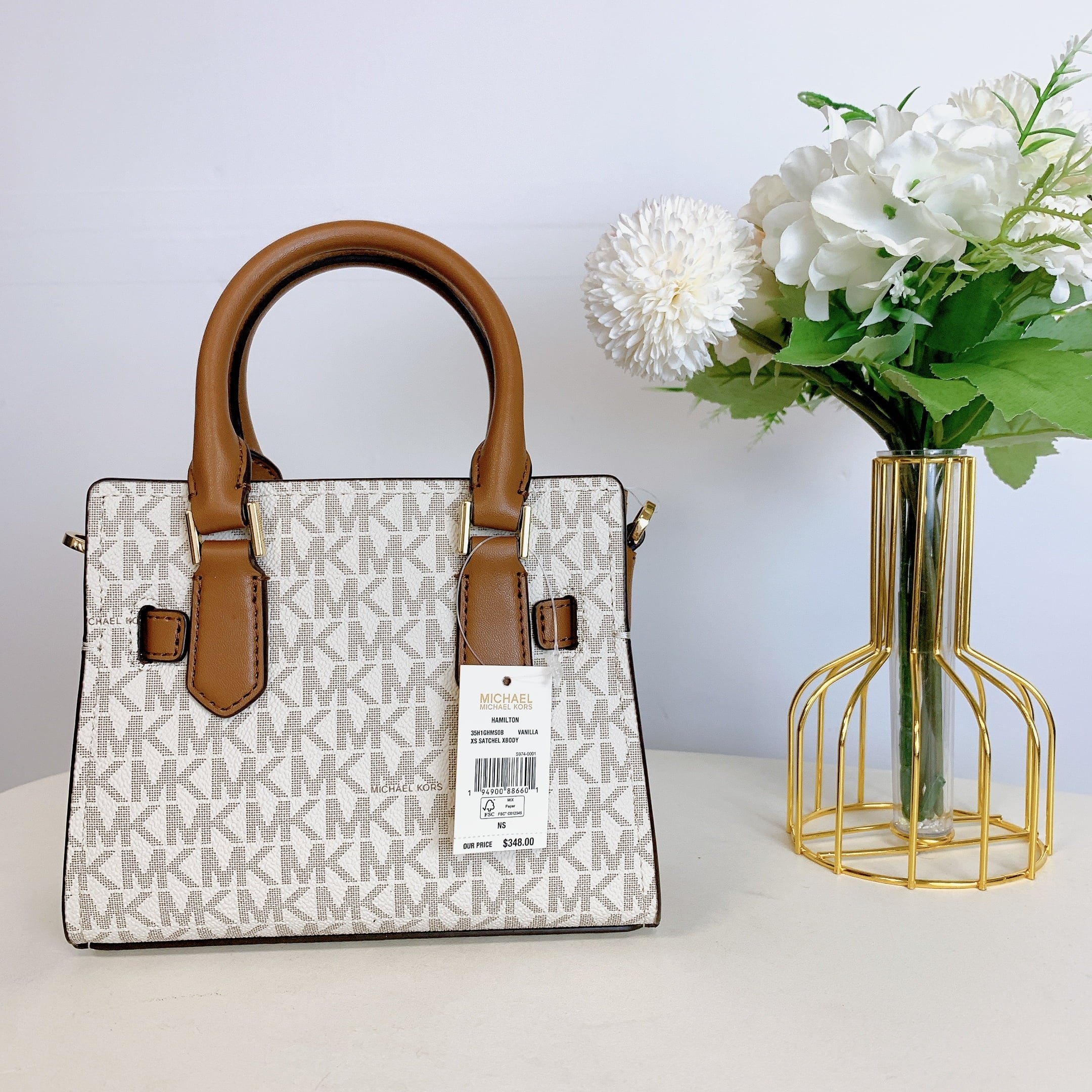 Michacl Kors 35H1GHMS0B Hamilton XS Satchel Crossbody in Signature VANILLA