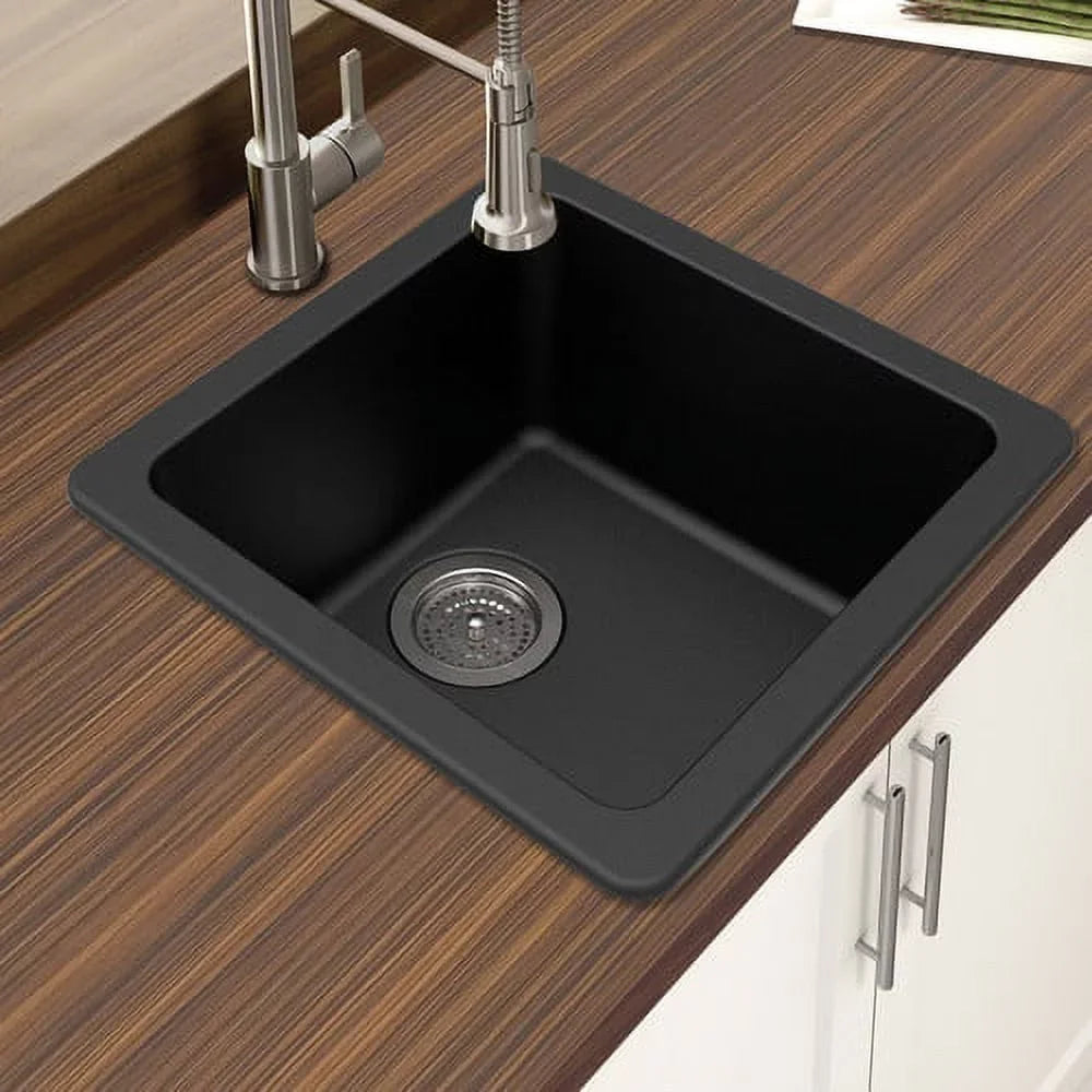 Winpro Granite Quartz 16.64'' L x 16.64'' W Single Bowl Dual Mount Kitchen Sink