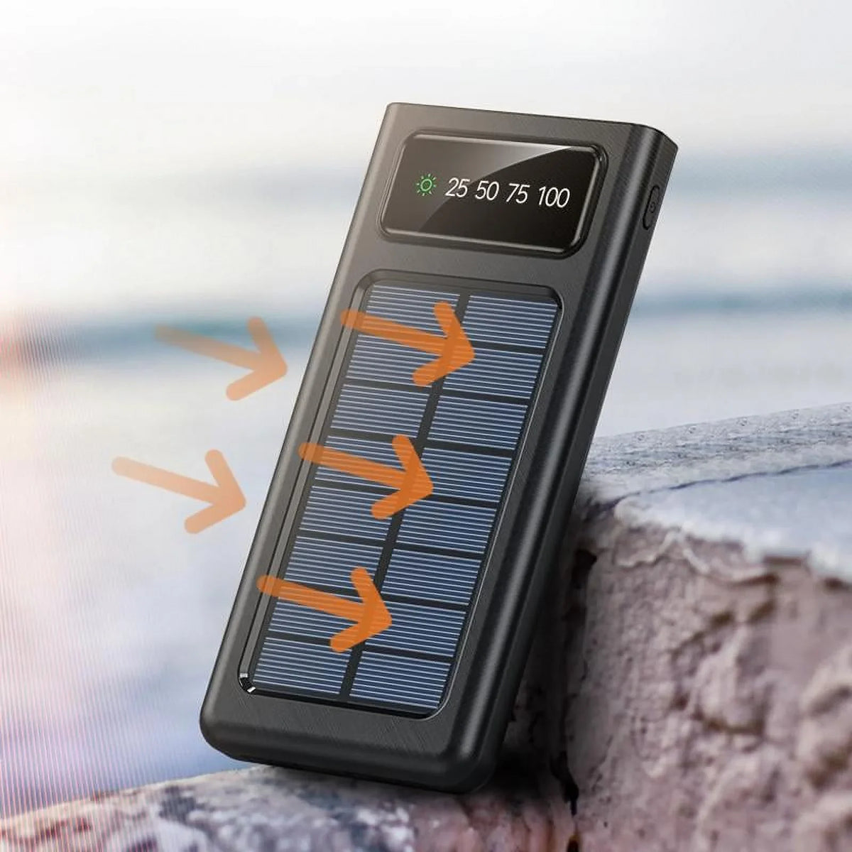 Solar Power Bank 20000Mah Built In 4 Cables Portable Charger W Dual LED Flash