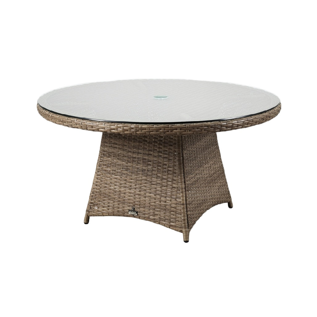 Round Wicker Outdoor Dining Table with Glass Top