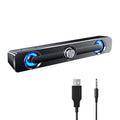 Andoer V 111 Computer Speaker USB Wired Powerful Bar Stereo Subwoofer Bass Speaker Blue LED Light, All match Decoration