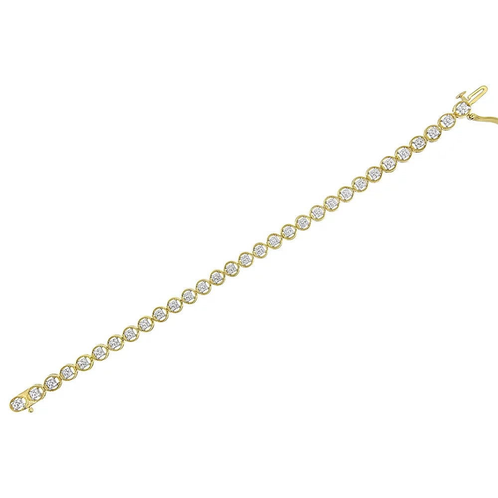 14K Yellow Gold PLatitudeed .925 Sterling Silver 1/10 Cttw Diamond Open Circle Wheel Link 7" Tennis Bracelet (I-J Color, I2-I3 Clarity)