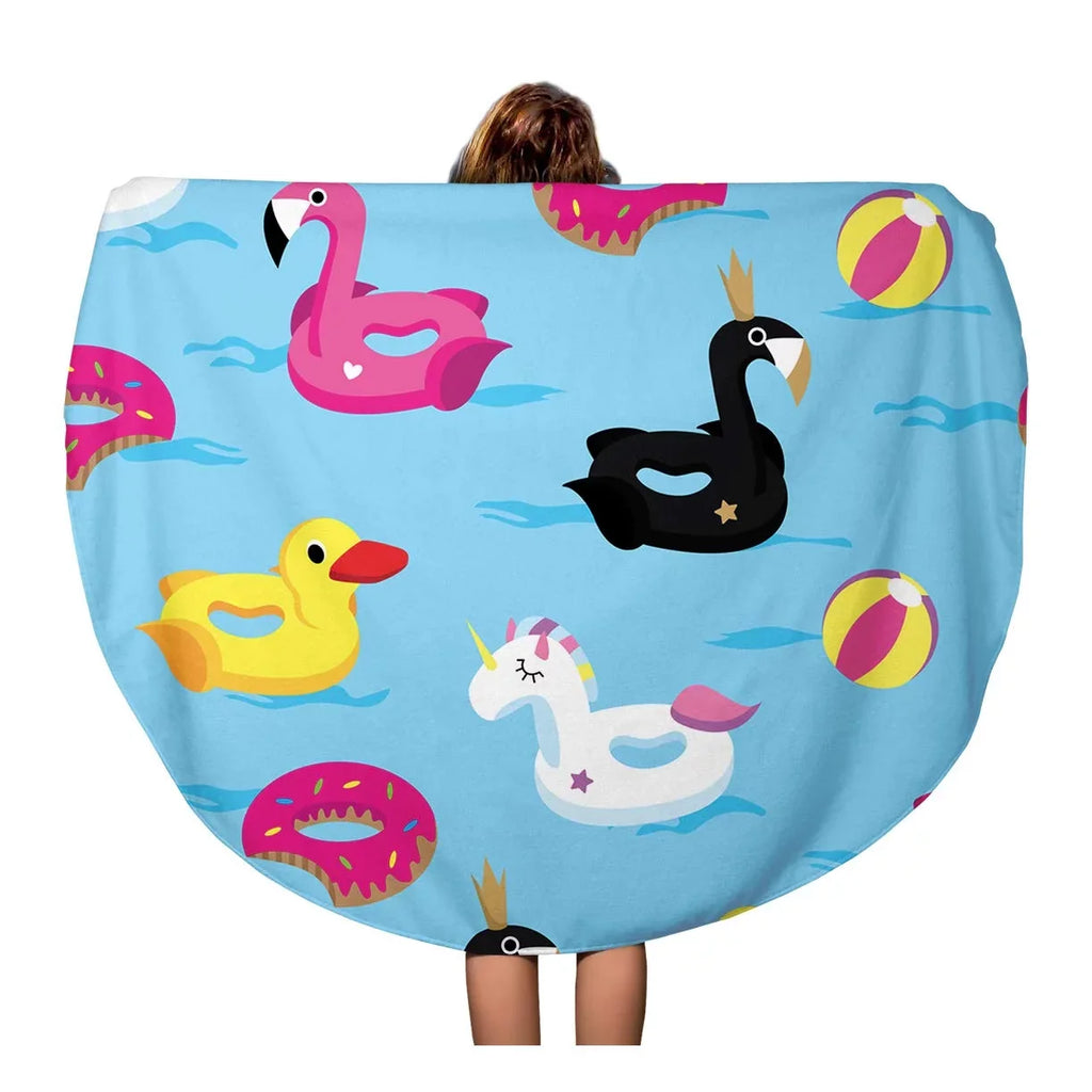 KDAGR 60 inch Round Beach Towel Blanket Blue InfLatitudeable Pattern Floats in The Water Colorful Duck Travel Circle Circular Towels Mat Tapestry Beach Throw