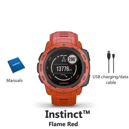 Restored Garmin Instinct Flame Red Rugged Outdoor GPS Watch (Refurbished)