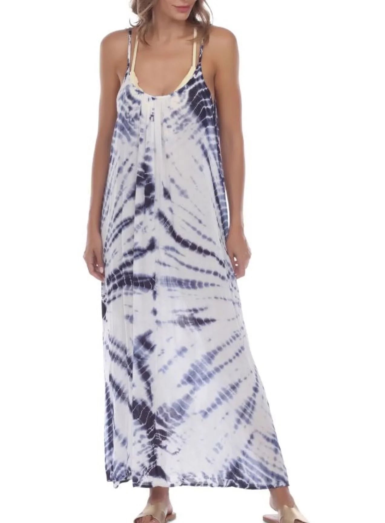 Raviya Women's Navy Tie-Dye Sleeveless Maxi Swim Cover-up Women's Swimsuit, M