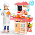 Play Kitchen Set for Kids Pretend Food, 42-Pack Kitchen Toys for Toddlers, Toy Accessories Toddler Set with Real Sounds and Lights, Educational Preschool Toys for Girls Boys, Pink