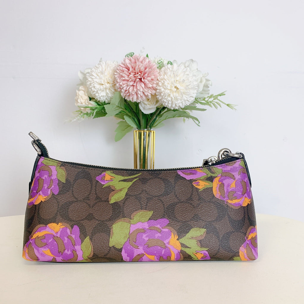 Coach CL406 Charlotte Shoulder Bag In Signature Canvas With Rose Print IN Brown Iris Multi