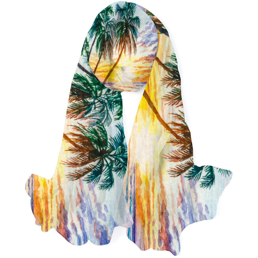 FREEAMG Seascape Sunset Silk Long Scarf for Women Large Oblong Sundisplay Shawls Wraps Neck Headscarf Hair Wraps Gift Packed