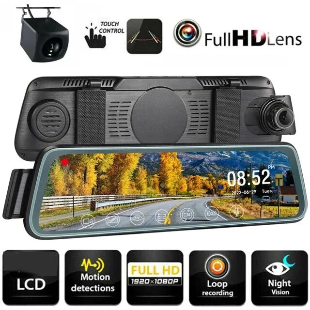 For HD Car DVR Front Rear Dual  Cam 10-Inch Touch Screen Rearview Mirror Video Recorder Dashcam Dropshipping