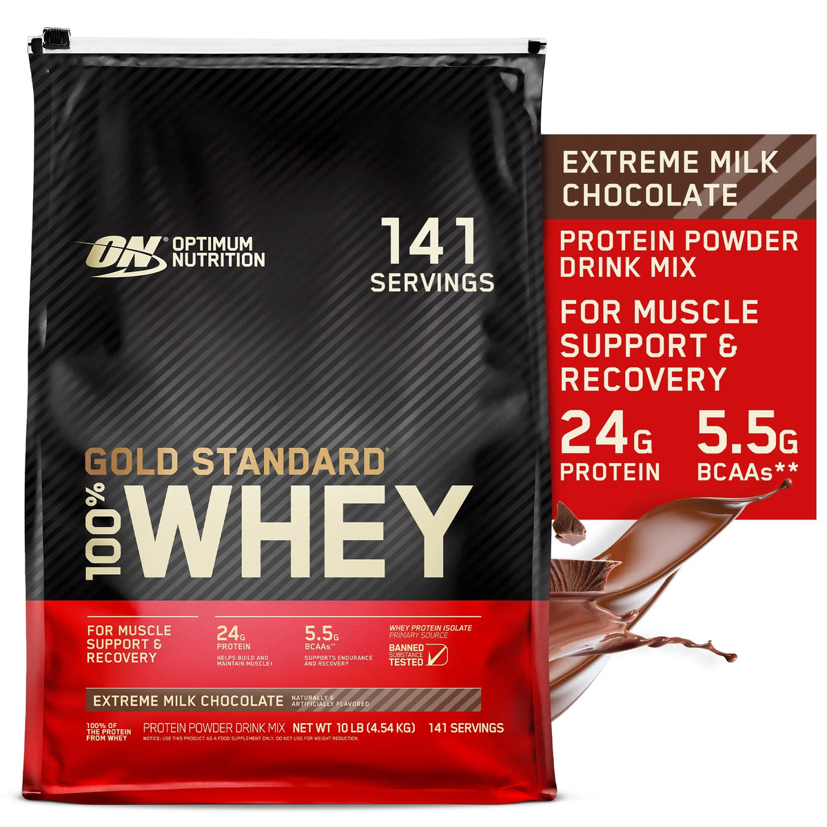Optimum Nutrition, Gold Standard 100% Whey Protein Powder, Extreme Milk ChocoLatitudee, 10 lb, 141 Servings