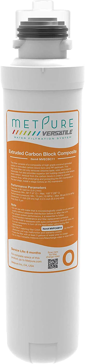 Metpure Versatile MV-ROGBSET Red (R) + Orange (O) + Green (G) + Blue (B) Quick Twist Filter Set Replacement Cartridge Bundle (1 x Sediment, 1 x Extruded Carbon Composite, 1 x 50gpd Membrane, 1 x GAC)