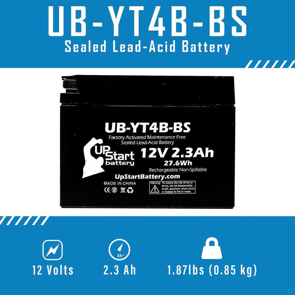2-Pack UpStart Battery Replacement 2006 Yamaha SR400 400CC Factory Activated, Maintenance Free, Motorcycle Battery - 12V, 2.3Ah, UB-YT4B-BS