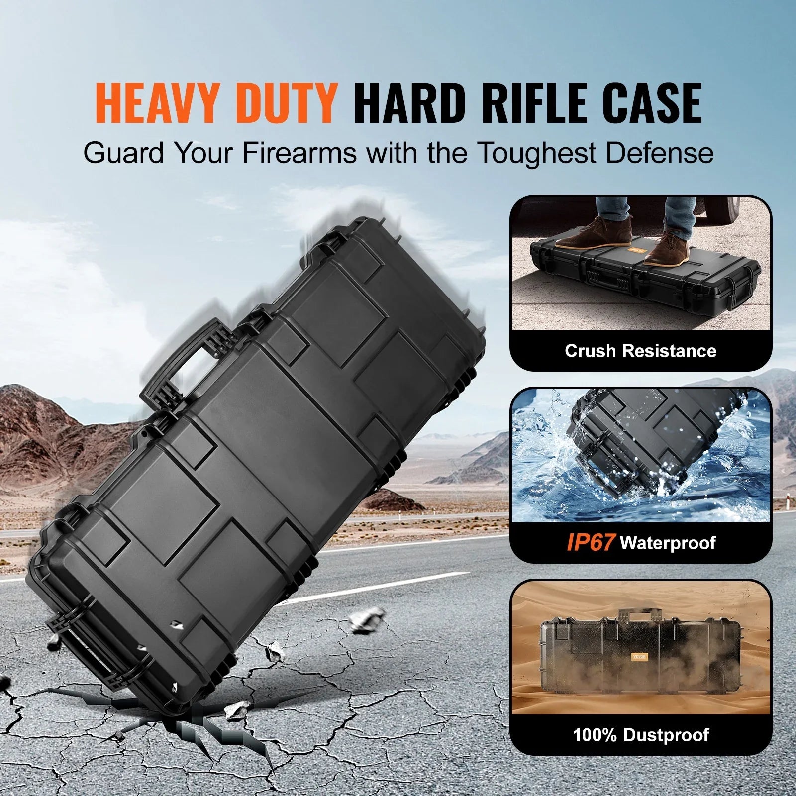 SKYSHALO Rifle Case, Rifle Hard Case with 3 Layers Fully-protective Foams, 42 inch lockable Hard Gun Case with Wheels, IP67 Waterproof & Crushproof, for Two Rifles or Shotguns, Airsoft Gun