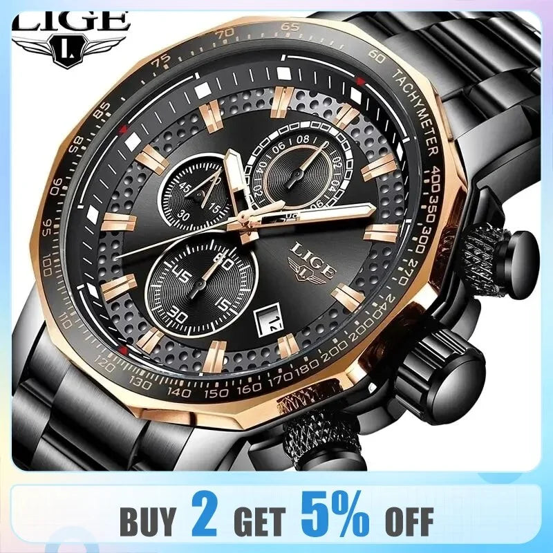 New Sport Chronograph Mens Watches Top Brand Luxury Full Steel Quartz Clock Waterproof Big Dial Watch Men Montre Homme silver white
