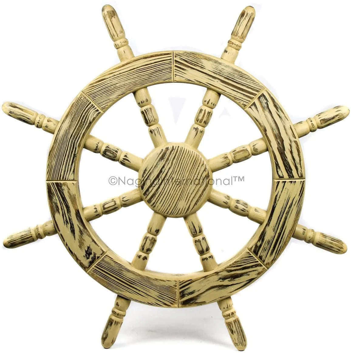 Nagina International Rustic Antique Beautiful Wall Decor Handcrafted Pine Nautical Ship Wheel | Maritime Exclusive Wall Decor (42 Inches, Junky Brown)