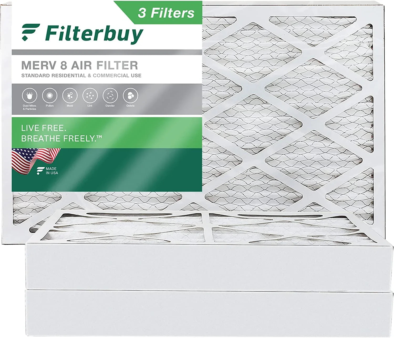 Filterbuy 16x25x4 MERV 8 Pleated HVAC AC Furnace Air Filters (3-Pack)