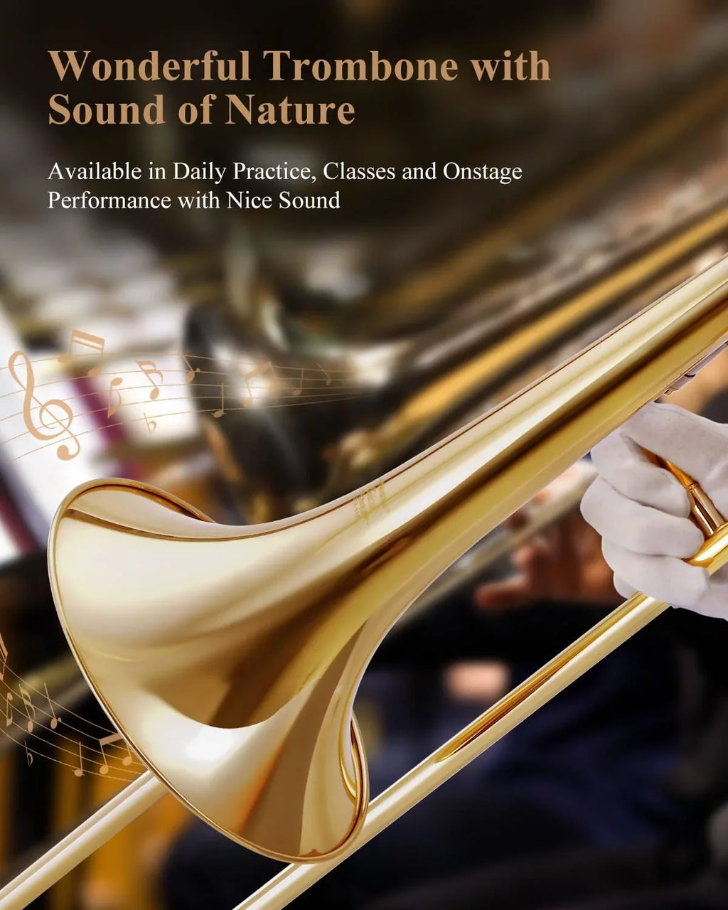 Eastar Bb Tenor Trombone for Beginners Students B FLatitude Brass Instrument, with Case, Mouthpiece, White Gloves, Cleaning Kit, Gold